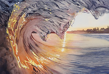 View inside a wave for sunset